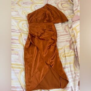 SHEIN Orange Ruched One Shoulder Cocktail Gown